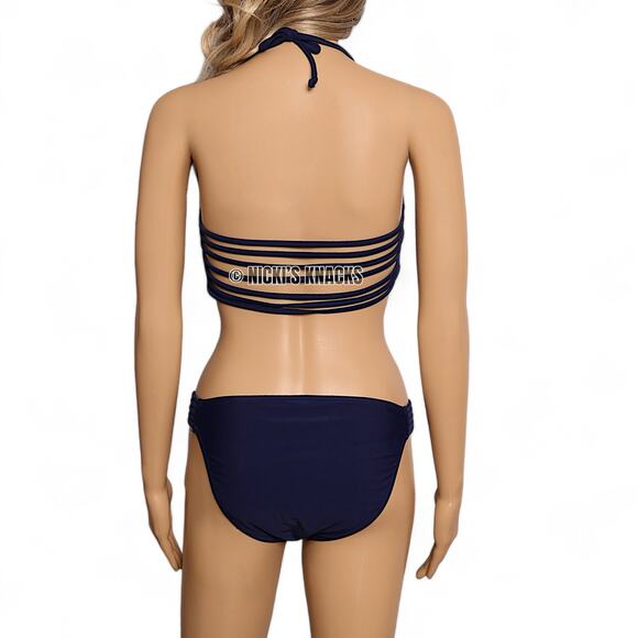 Sun & Sea Strappy Convertible Two Piece Bikini Halter Strapless Navy Blue Size M - Picture 6 of 14